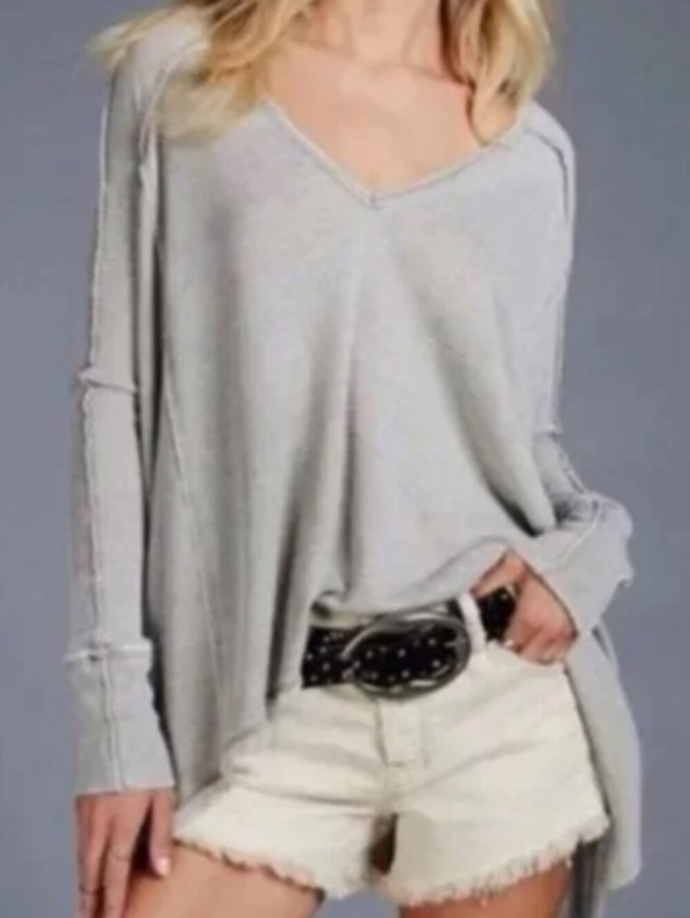 Free People Pacific Mossy Gray Oversized Thermal Top Size XS